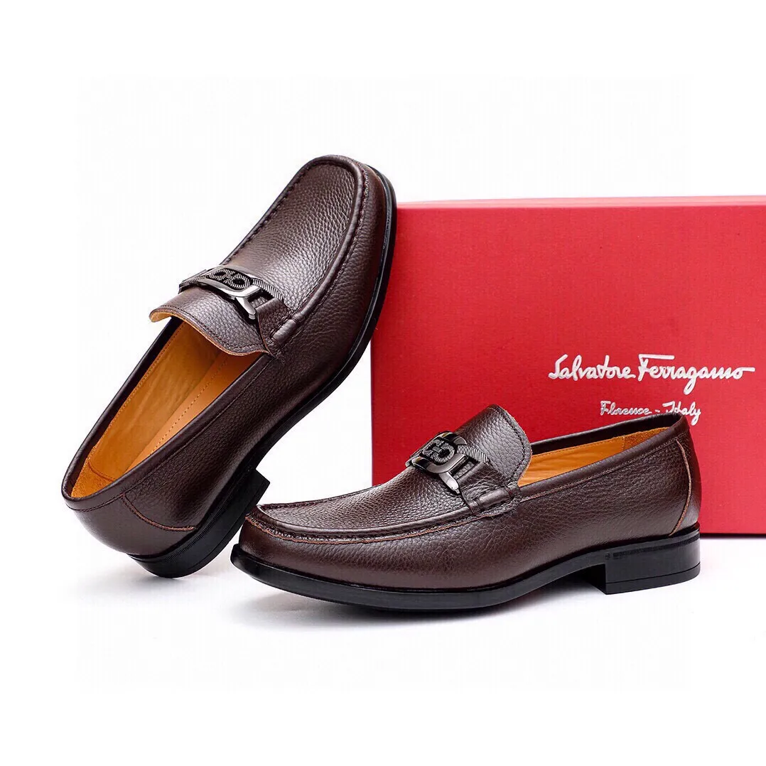 Men's shoes 💰520 💐[Ferragamo/Ferragamo] New 🐲Ferragamo* Ferragamo classic formal leather shoes! It uses imported first-layer pebbled cowhide leather upper + luxurious hardware buckle, and the inner first-layer comfortable cowhide leather lining! Original rubber outsole! Code number 38-44 (45🉑️customized)
